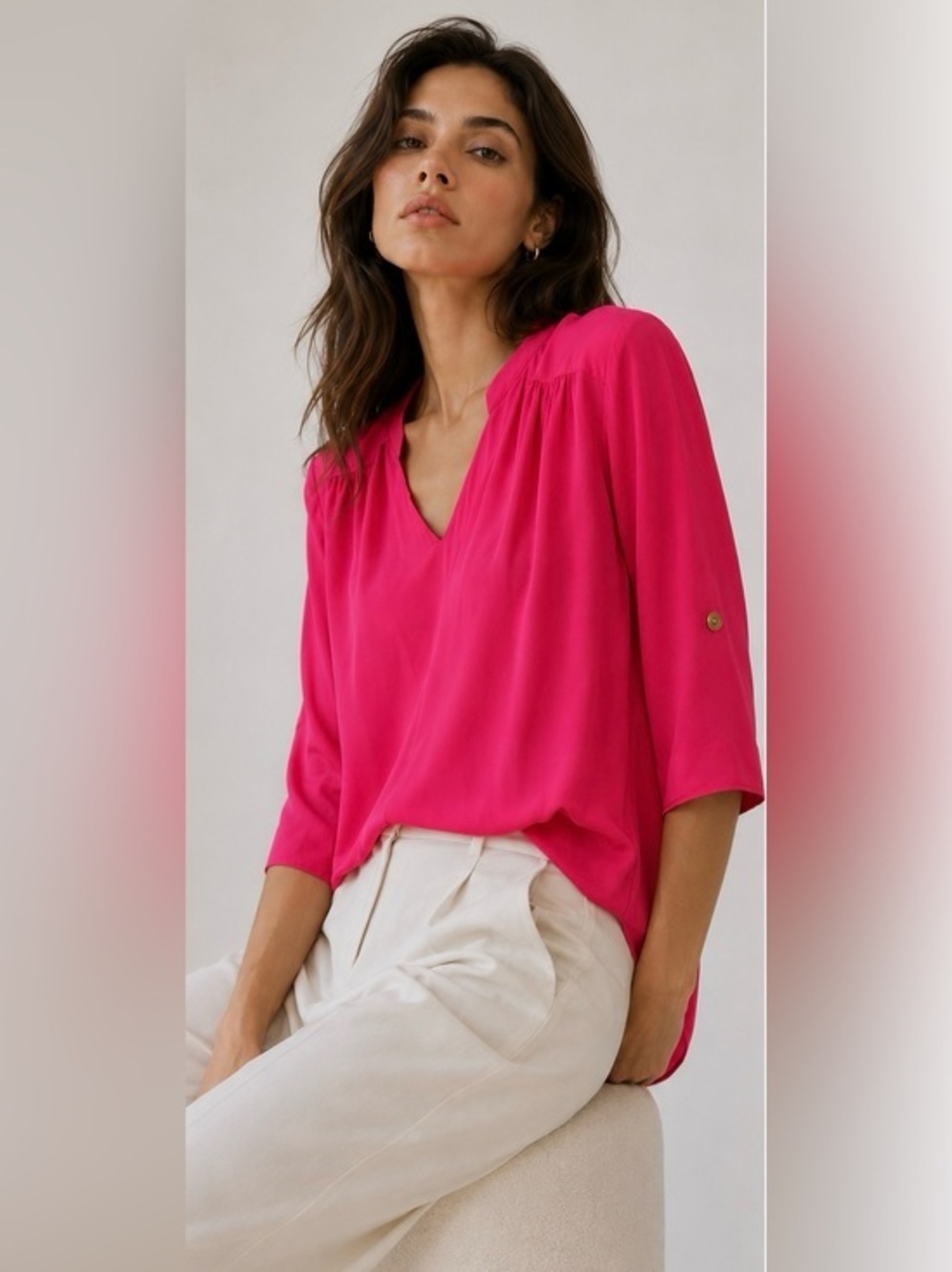REVOLVE Amanda Uprichard 100% Silk Hot Pink Blouse XS Airy Spring Resort Top USA